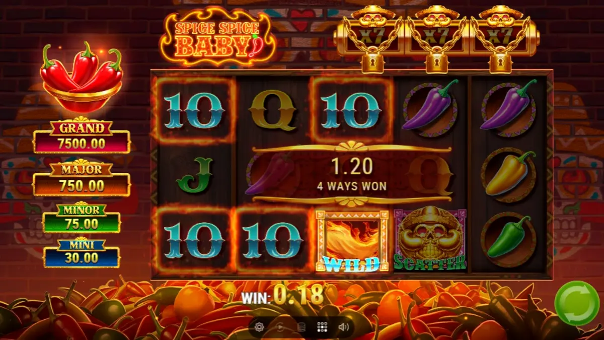 Tampilan visual slot Spice Spice Baby dengan tema cabai Meksiko yang ceria.