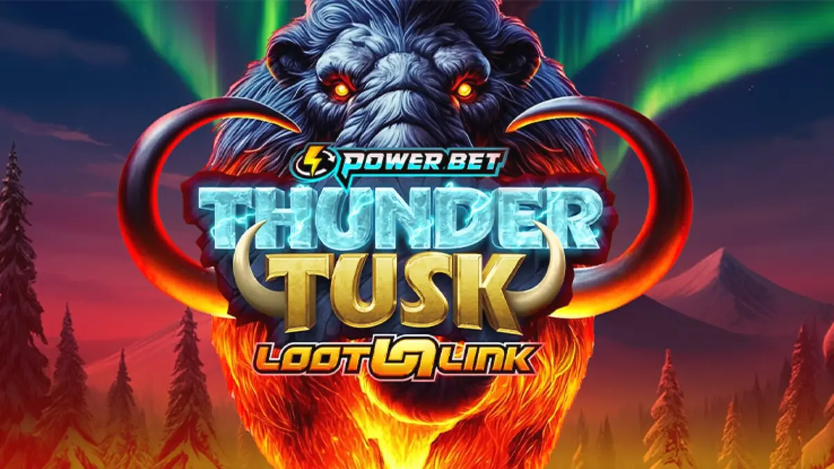 Tampilan visual slot Thunder Tusk dengan tema mammoth prasejarah dan latar belakang es.