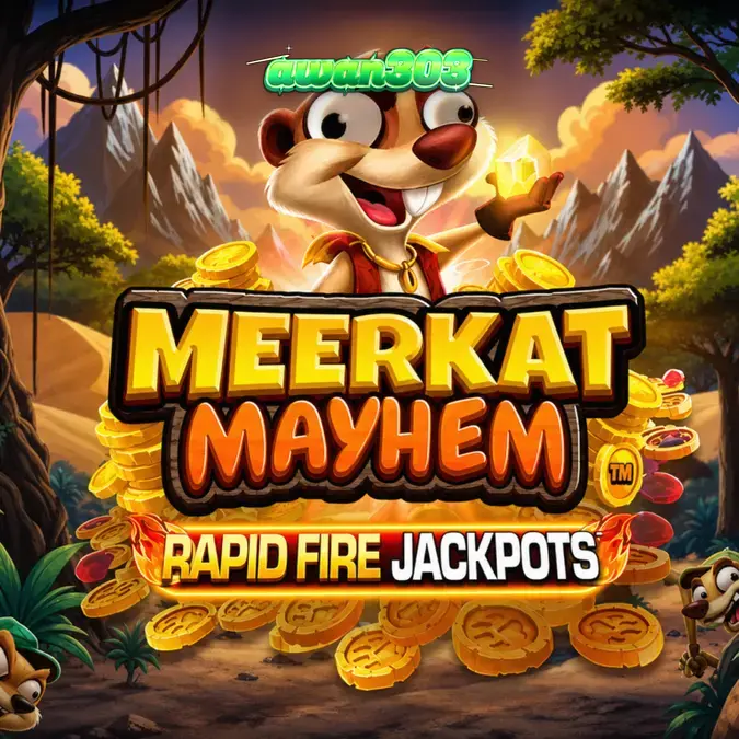 Tampilan visual slot Meerkat Mayhem dengan tema meerkat yang ceria
